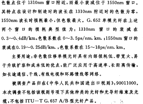 非色散位移单模光纤9001100001   货物描述：