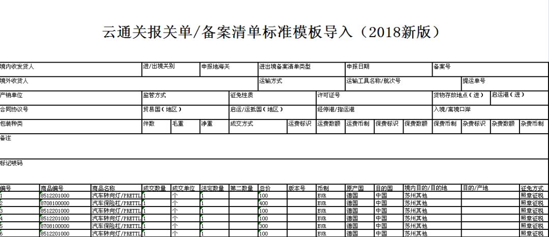 云通关报关系统汽车零部件商品编码